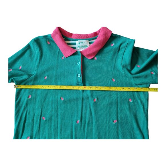 Quacker Factory | Pink Collared Embroidered Pineapple Green Polo | XL - Picture 7 of 11